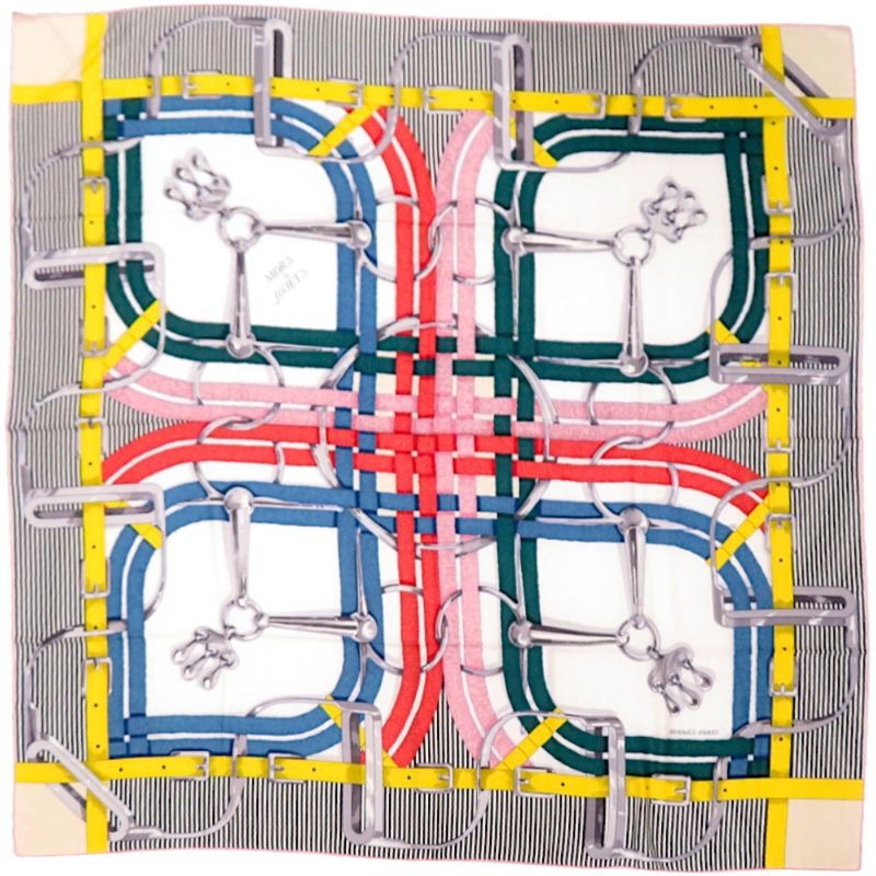 Hermes Carre Geant 140 MORS A Jouets Horsebit Cashmere Silk Black Scarf