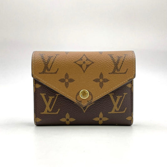 Louis Vuitton Portefeuille Victorine Monogram Reverse Brown Trifold Wallet Gold