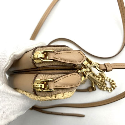 Prada Triangle Shoulder Bag Chain Bag Mini Bag 1nr015 Raffia Beige Women