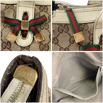 Gucci Tote Bag Sherry Line GG Canvas Brown White
