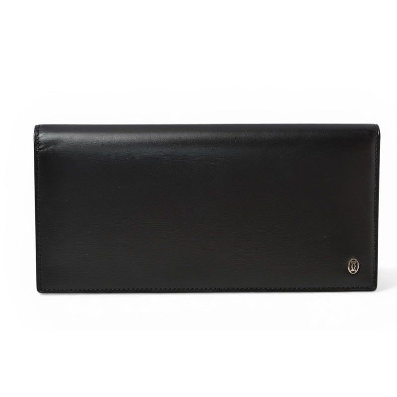 Cartier Wallet Billfold Leather Pasha Black Silver