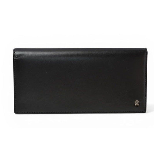 Cartier Wallet Billfold Leather Pasha Black Silver