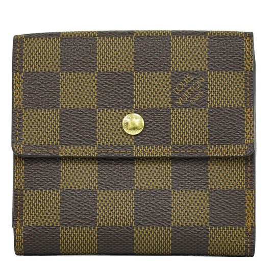 Authentic Louis Vuitton LV Portefeuille Elise Damier Ebène Fold Wallet Brown