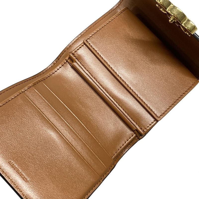 Celine Triomphe Small Flap Wallet Ivory And Brown Leather