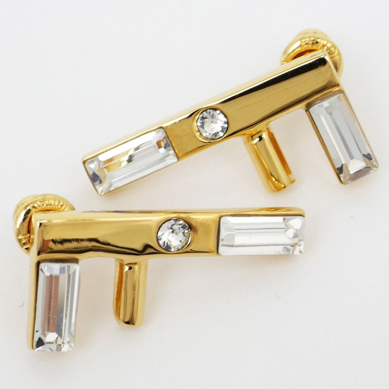Fendi Earrings Fast Logo Brass Crystal 8ah713 Gold Women's Accessories