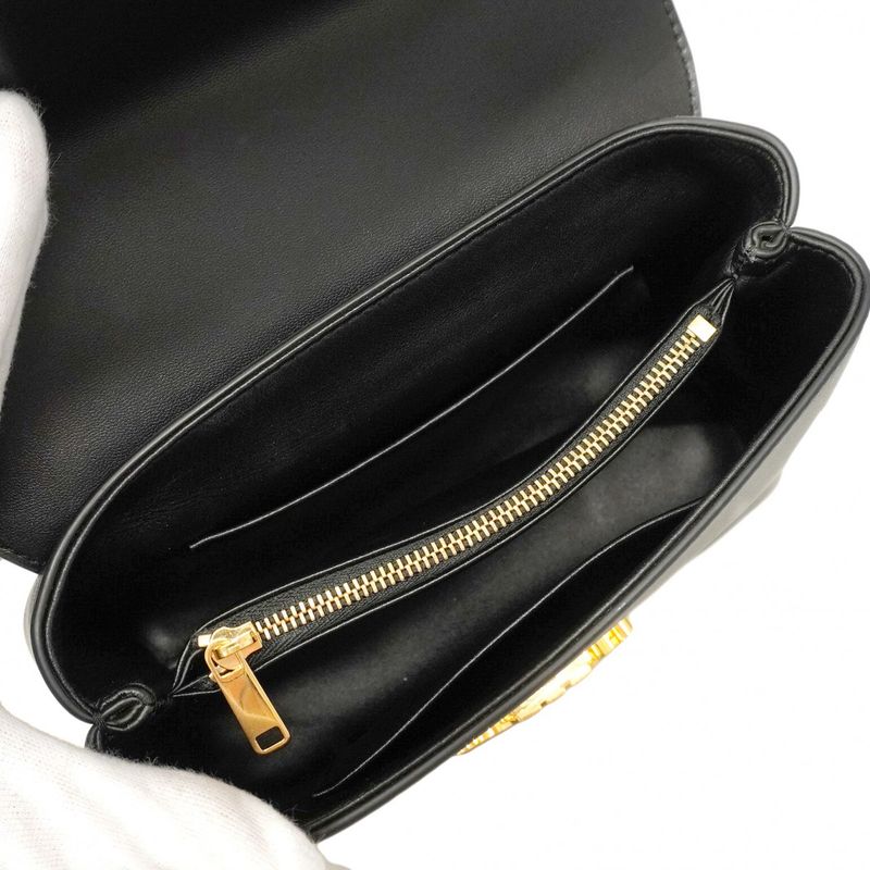 Celine Handbag Triomphe Teenino Leather Black Gold Hardware 2way Bag Ladies