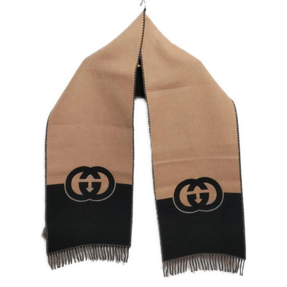 Gucci Scarf Interlocking G Scarf 715497 Beige And Black Wool And Cashmere