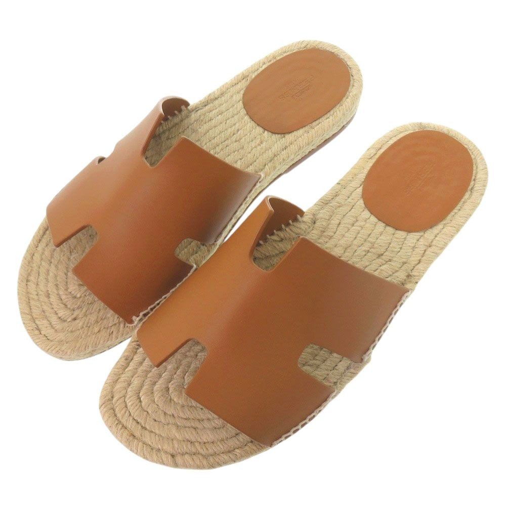 Hermes Espadrilles Antigua 42) Calf Leather Natural Brown Sandals Shoes