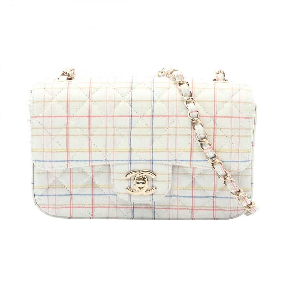 Chanel Shoulder Bag Mini Quilted 20 White Multi Leather