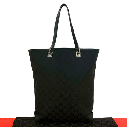 Gucci GG Logo Pattern Canvas Leather Tote Black
