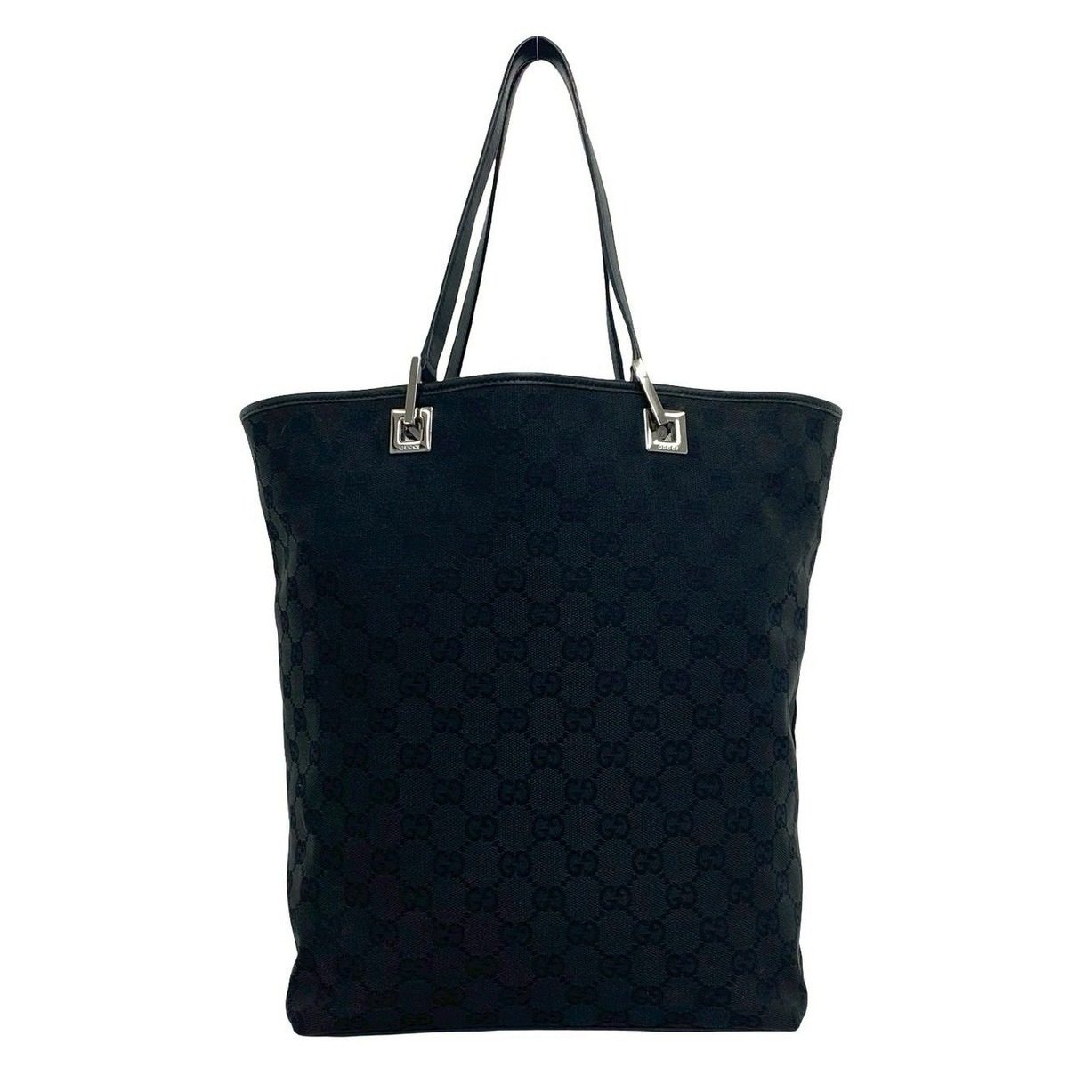 Gucci GG Logo Pattern Canvas Leather Tote Black — view 3