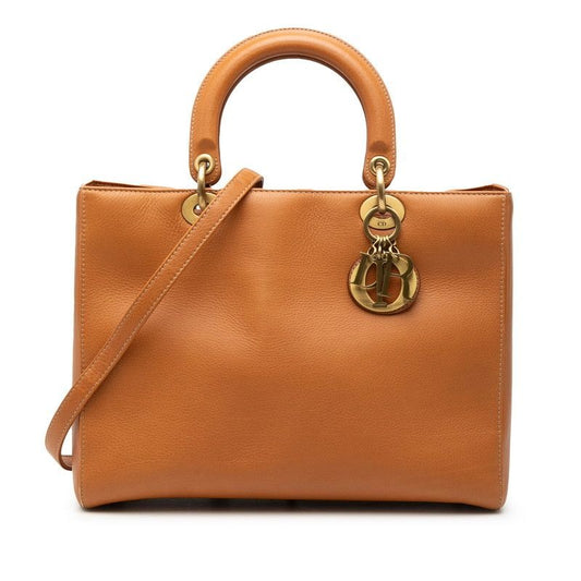 Dior Large 2-Way Shoulder Bag Brown Leather