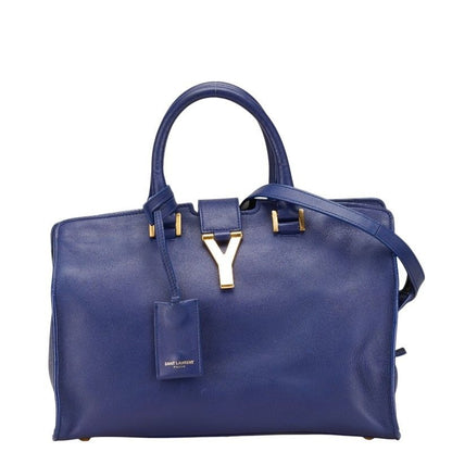 Saint Laurent YSL Logo Petit Cabas 2-Way Shoulder Bag Blue Leather