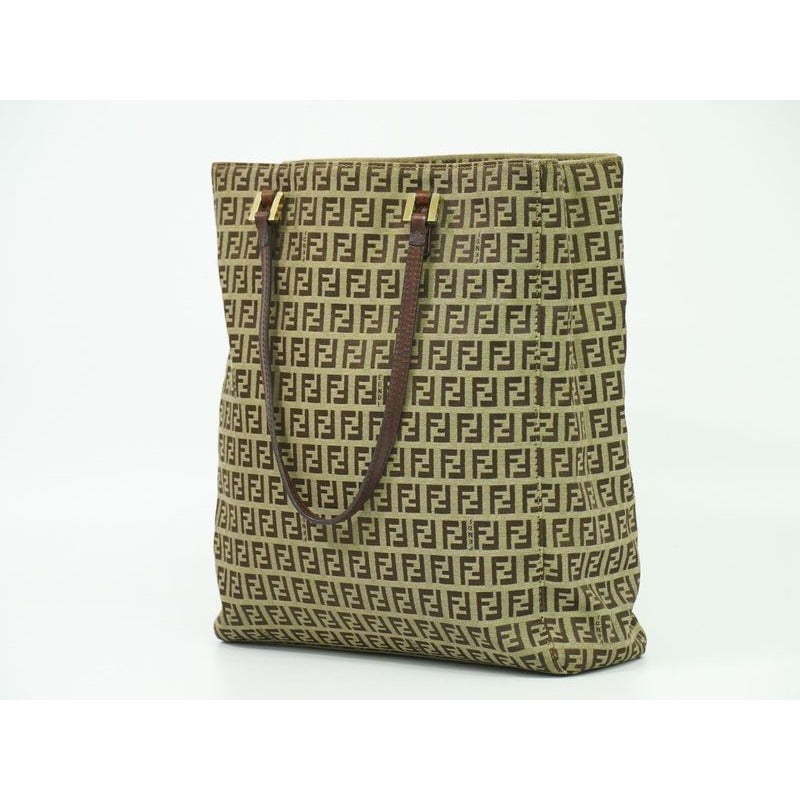 Fendi Zucchino Tote Handbag Canvas Beige Brown 8 Bh131 Bag — view 2