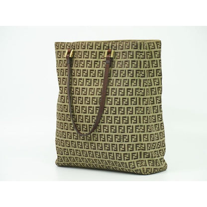 Fendi Zucchino Tote Handbag Canvas Beige Brown 8 Bh131 Bag — view 2