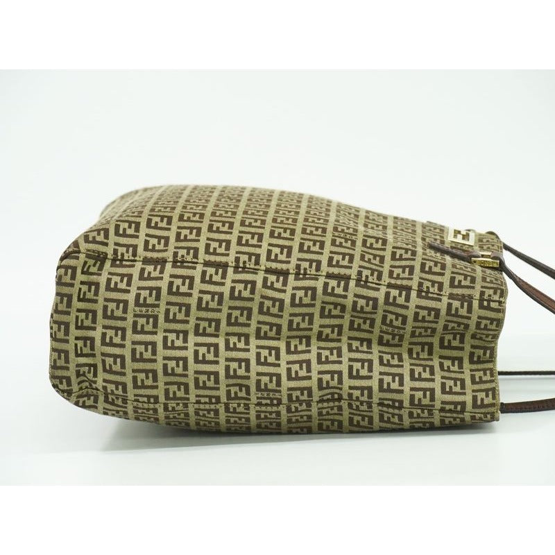 Fendi Zucchino Tote Handbag Canvas Beige Brown 8 Bh131 Bag — view 3