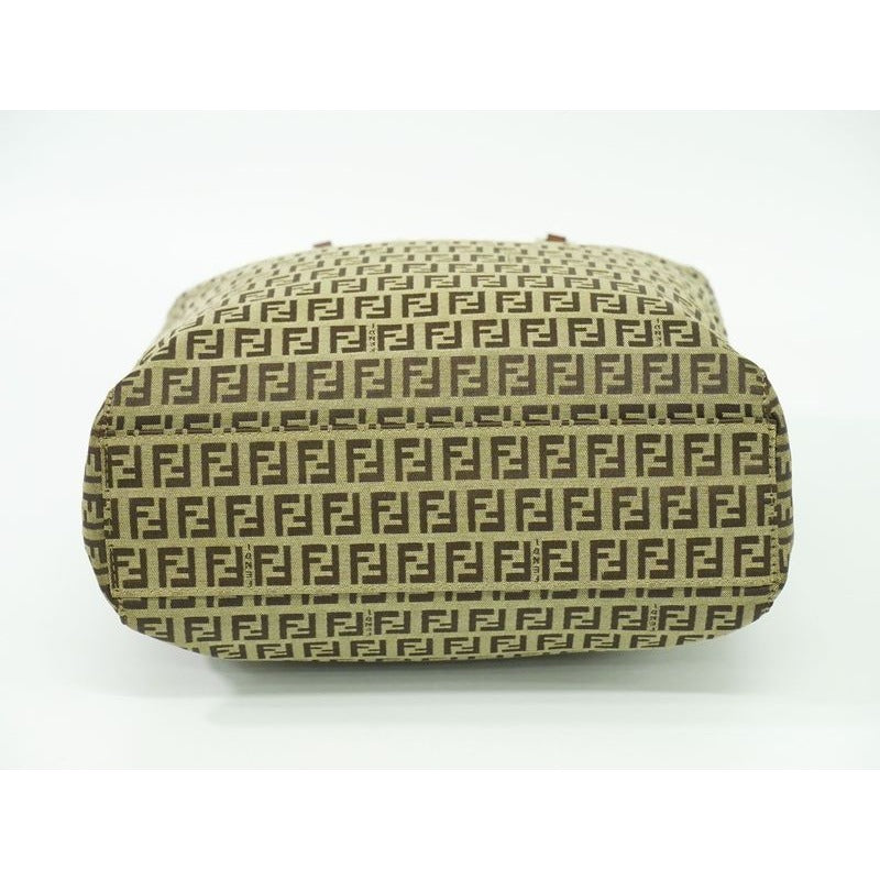 Fendi Zucchino Tote Handbag Canvas Beige Brown 8 Bh131 Bag — view 4