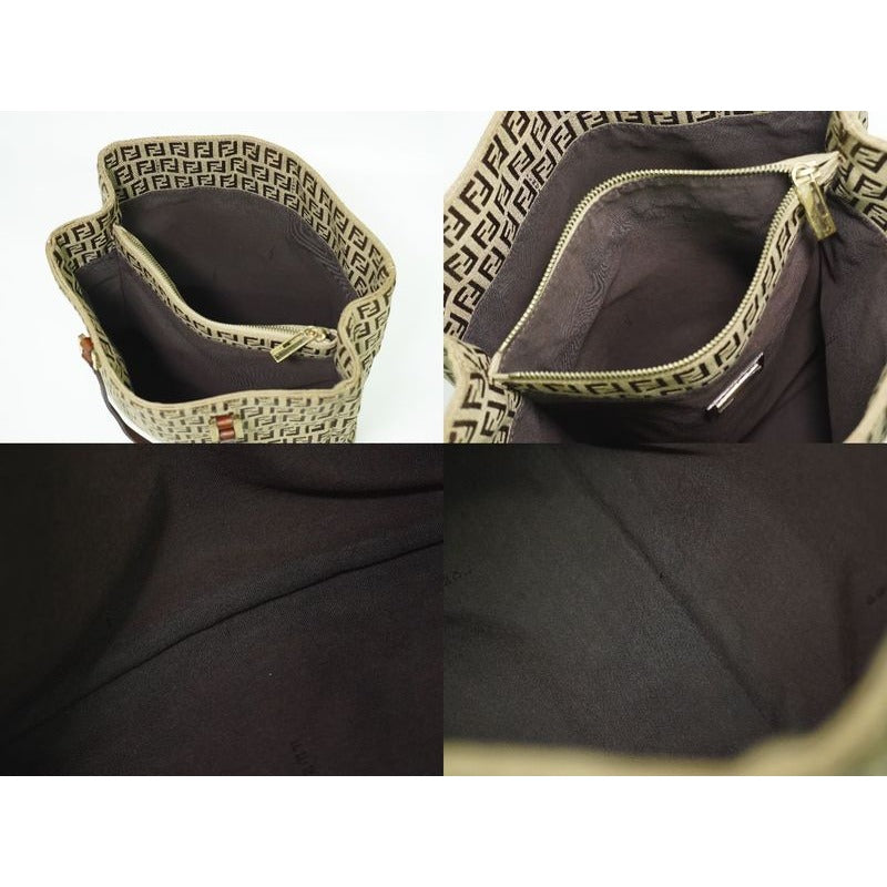 Fendi Zucchino Tote Handbag Canvas Beige Brown 8 Bh131 Bag — view 8