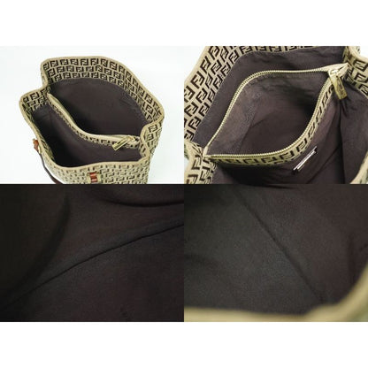Fendi Zucchino Tote Handbag Canvas Beige Brown 8 Bh131 Bag — view 8