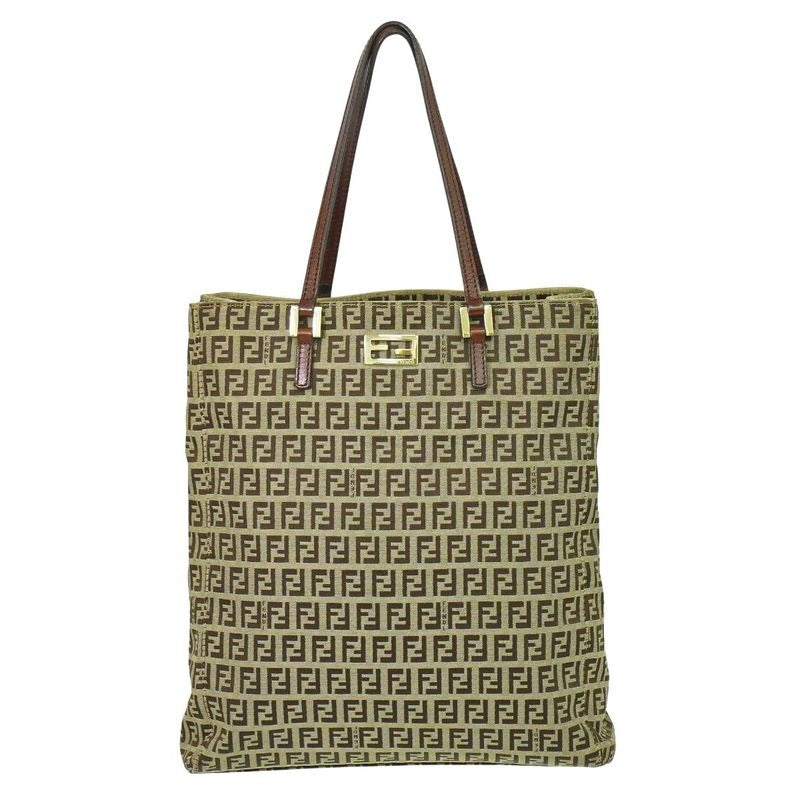 Fendi Zucchino Tote Handbag Canvas Beige Brown 8 Bh131 Bag