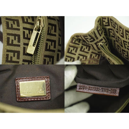 Fendi Zucchino Tote Handbag Canvas Beige Brown 8 Bh131 Bag — view 9