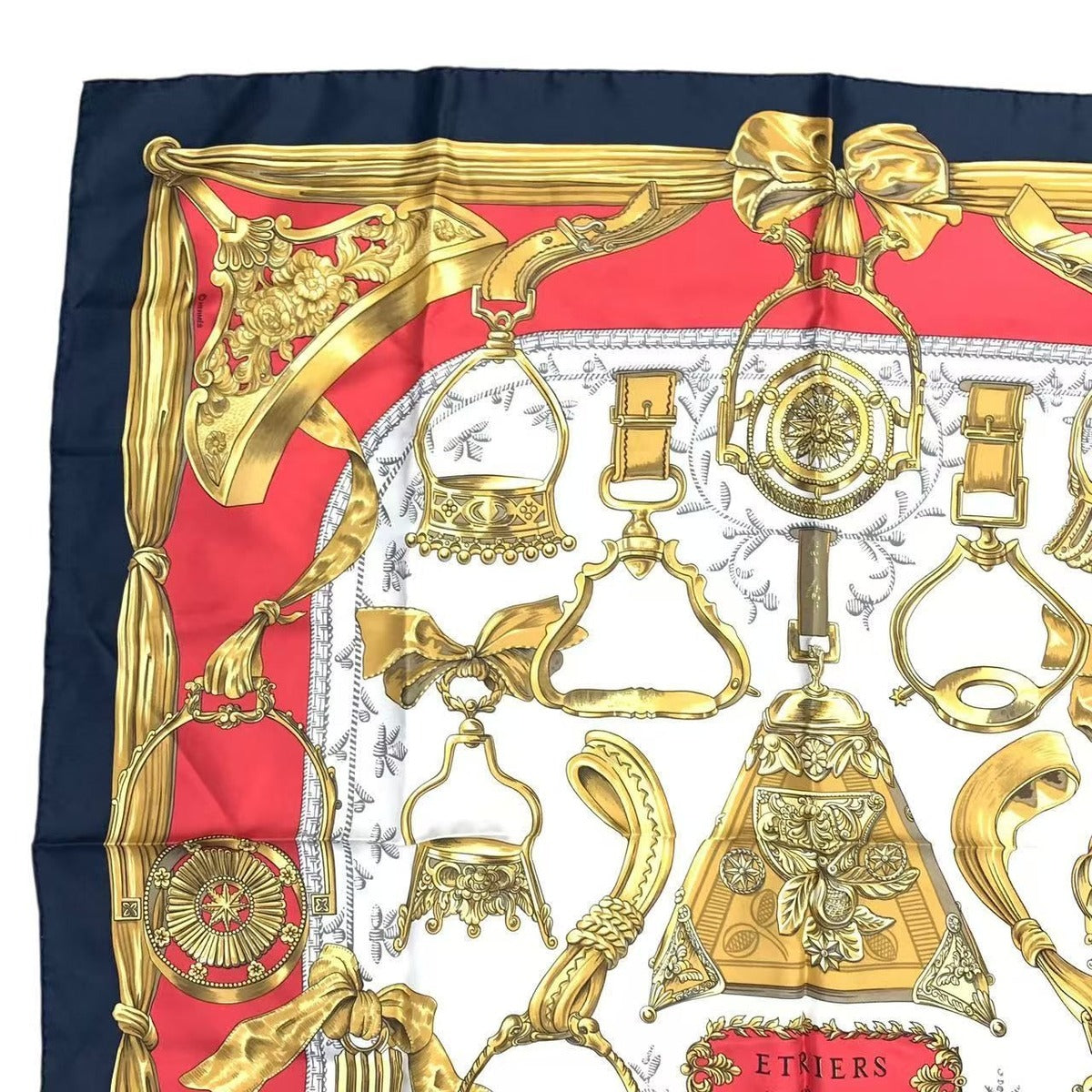 Hermes Carre 90 Etriers Stirrup Pattern Harness Scarf Silk Black Red — view 2