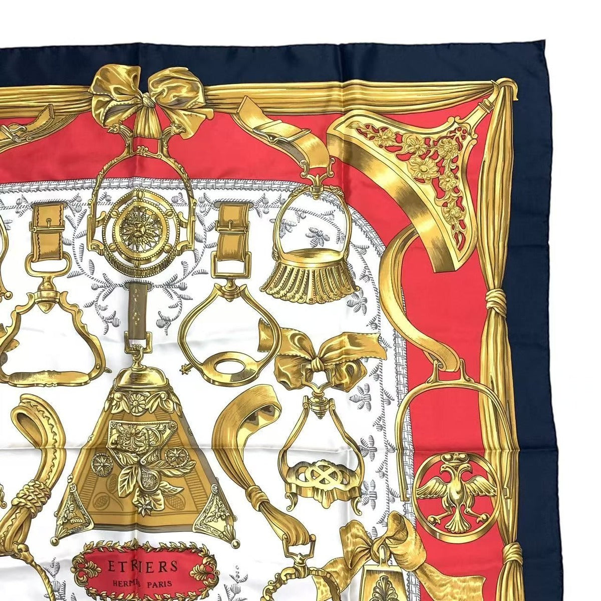 Hermes Carre 90 Etriers Stirrup Pattern Harness Scarf Silk Black Red — view 3
