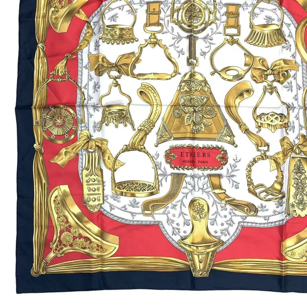 Hermes Carre 90 Etriers Stirrup Pattern Harness Scarf Silk Black Red — view 5