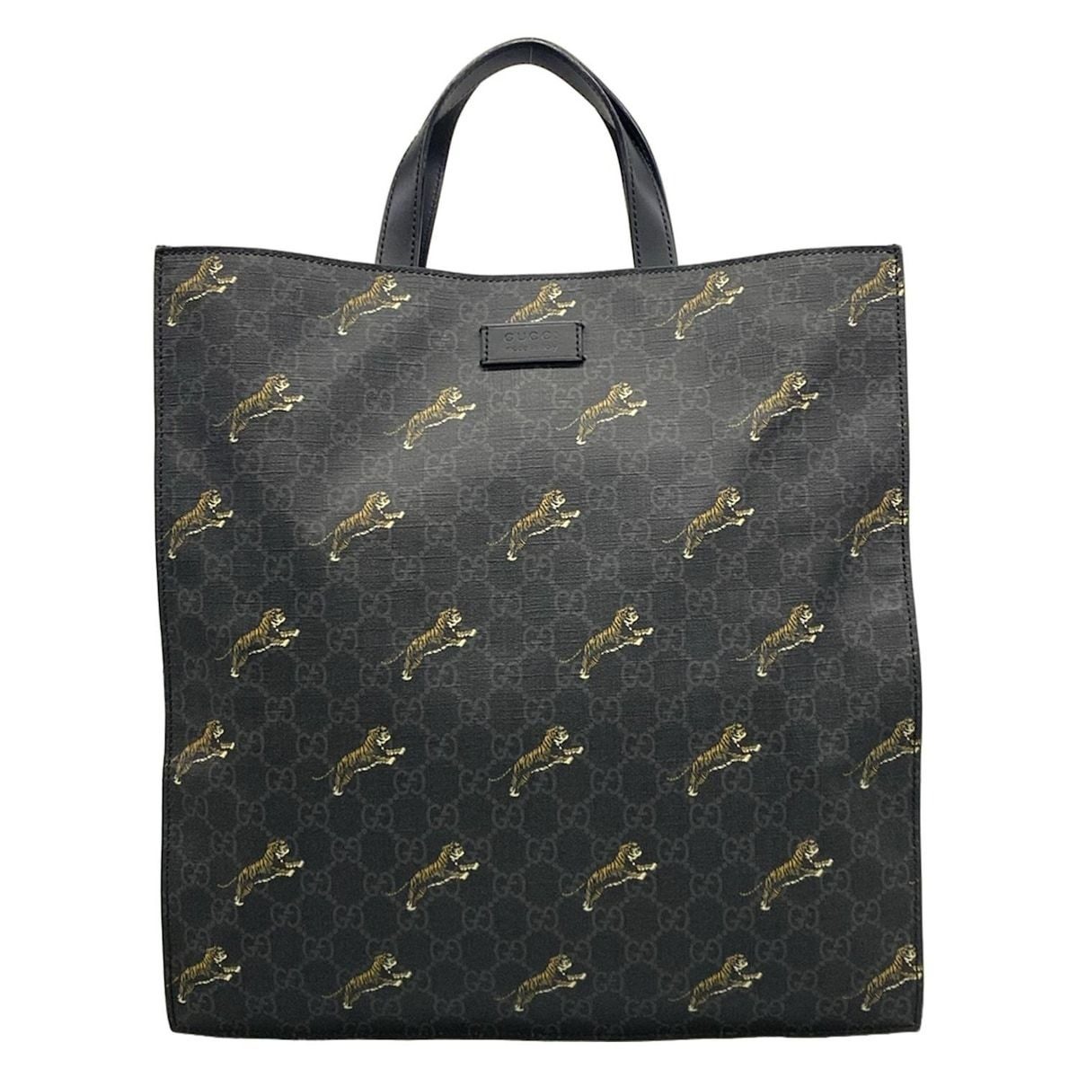 Gucci Tote GG Plus Supreme Dark Gray Black Multi Taiga Print Leather