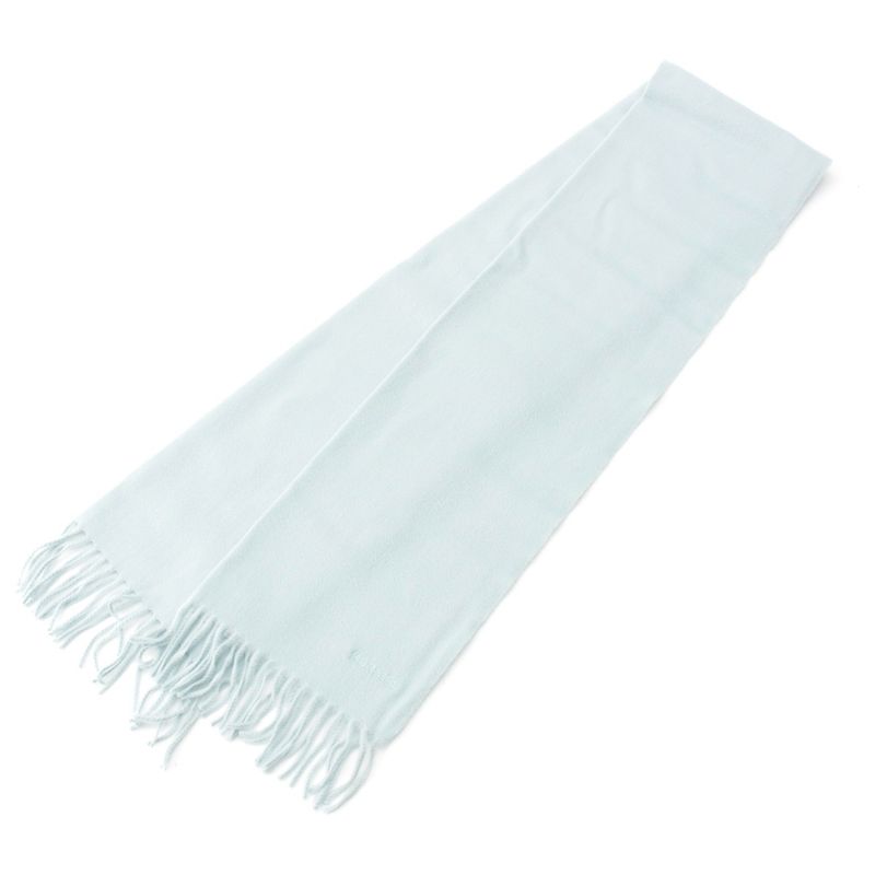 Hermes Cashmere Logo Embroidery Fringe Scarf Blue