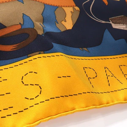 Hermes Carre 90 Monsieur ET Madame Monsieur & Madame Yellow X Blue Silk Scarf Box