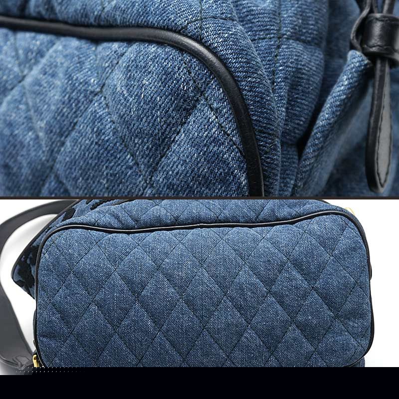 Prada Backpack 1bz677 Denim Quilted Embroidered *charm Missing