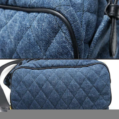 Prada Backpack 1bz677 Denim Quilted Embroidered *charm Missing
