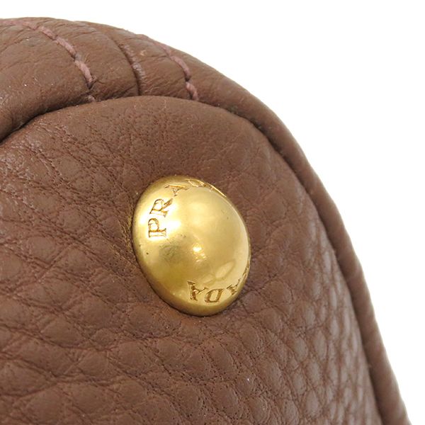 Prada 2way Bag Metal Logo Leather Paliss Andro Gold Hardware Brown Vitello Daino