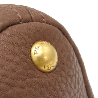 Prada 2way Bag Metal Logo Leather Paliss Andro Gold Hardware Brown Vitello Daino