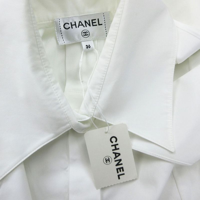 Chanel P63258v48585 Bow Tie Sleeveless Coco Mark Button Blouse Top White Size S