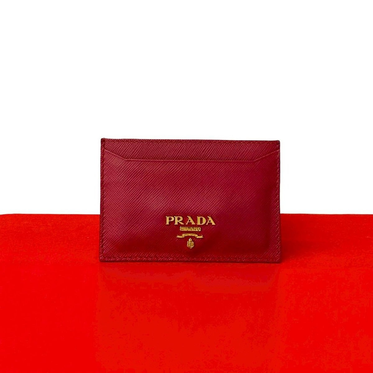 Prada Logo Gold Saffiano Leather Card Case