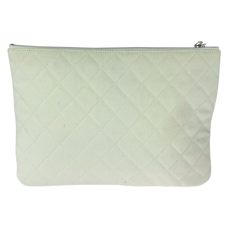 Chanel Coco Cuba Coco Mark White Multicolor Silver Hardware Canvas Clutch Bag
