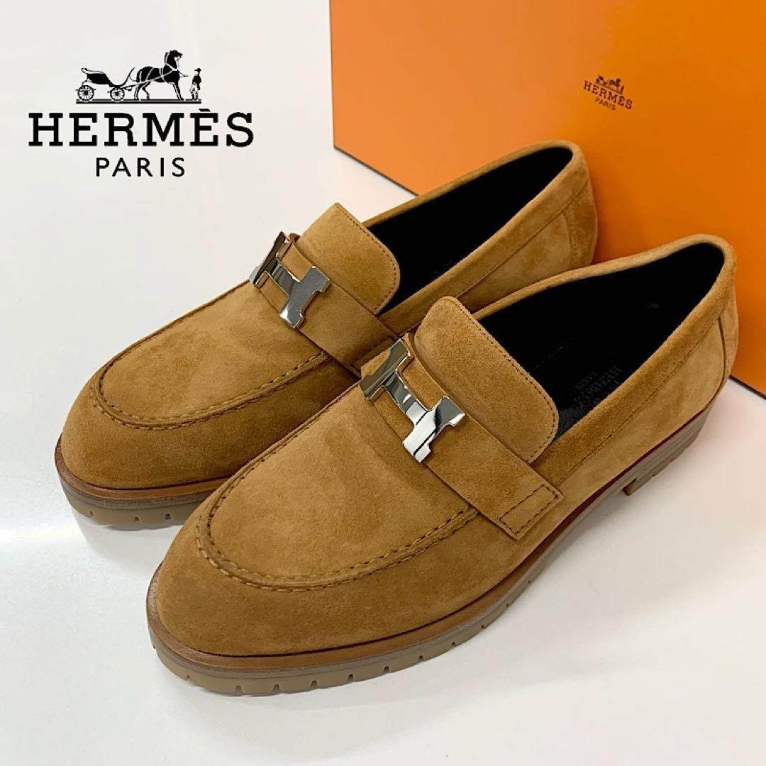 Hermes Faubourg Suede Hhardware Loafers Brown