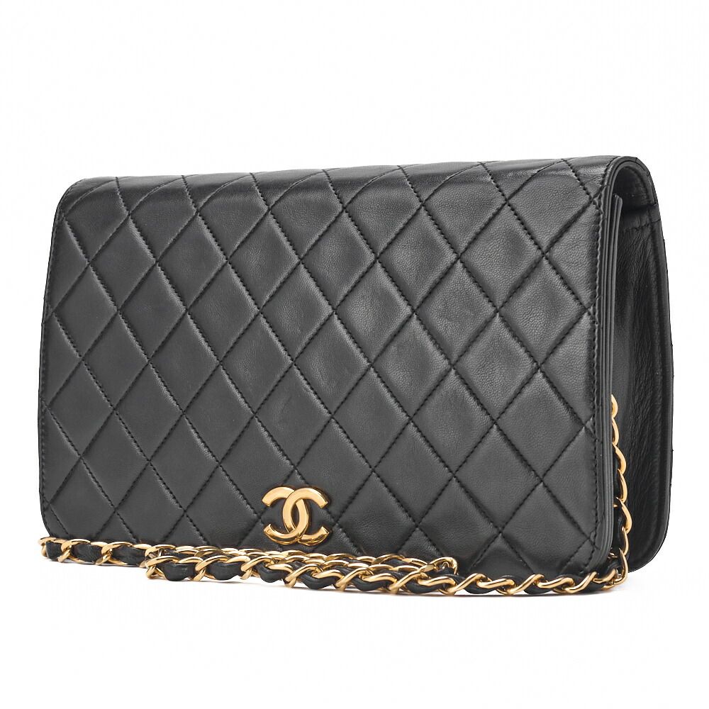 Chanel Chain Shoulder Bag Matelasse Push Lock Lambskin Black Gold Hardware