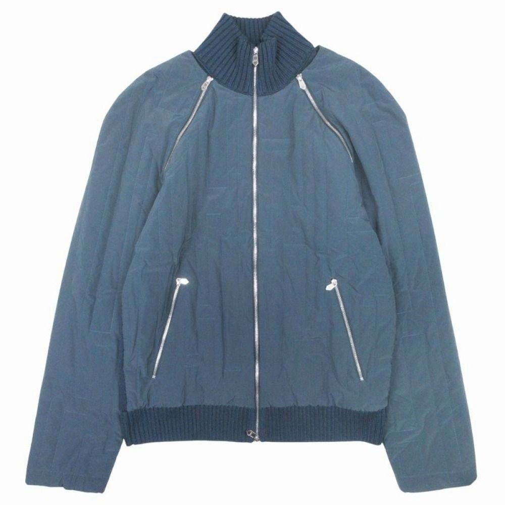 Hermes Pattern Quilted Jacket Knit Contrast Zip Up S Navy