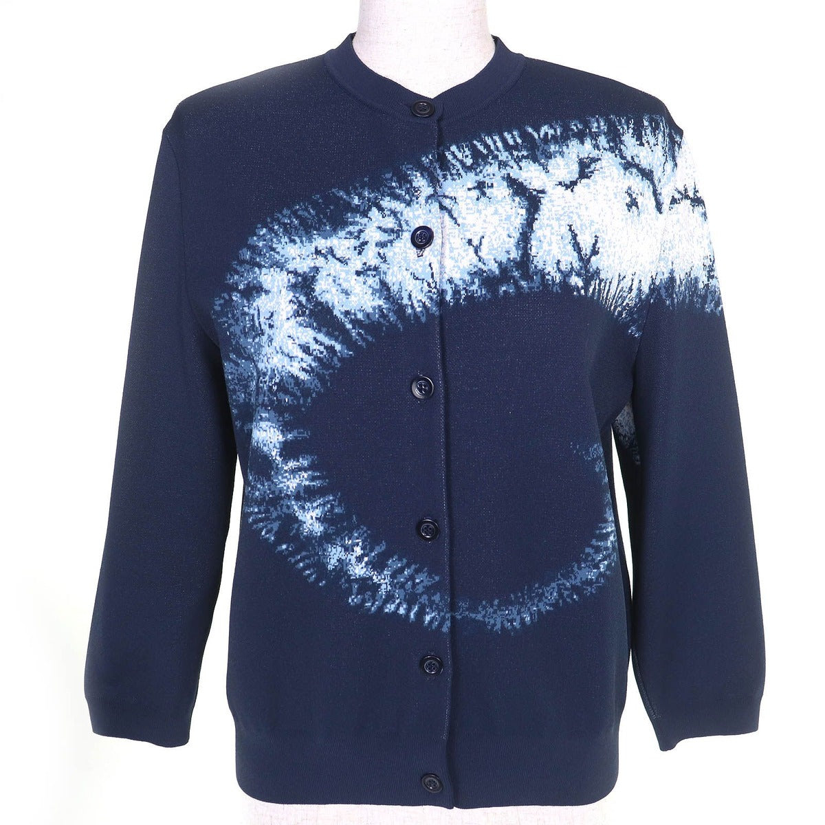 Dior Graphic Print Long Sleeve Knit Cardigan Navy