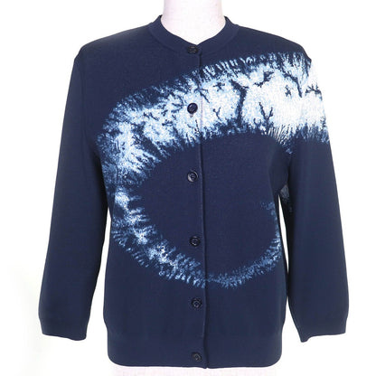 Dior Graphic Print Long Sleeve Knit Cardigan Navy