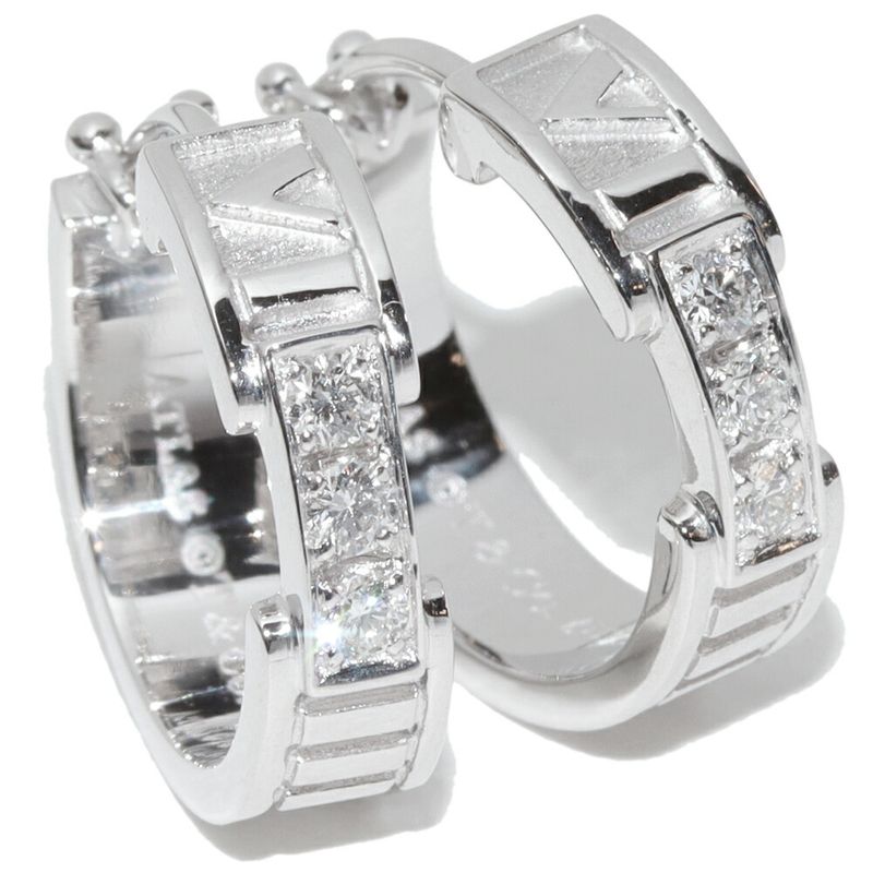 Tiffany & Co Earrings 18K White Gold Diamond 6P Atlas Hoop Earrings