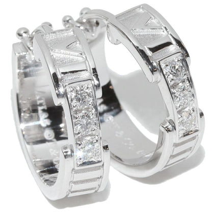 Tiffany & Co Earrings 18K White Gold Diamond 6P Atlas Hoop Earrings