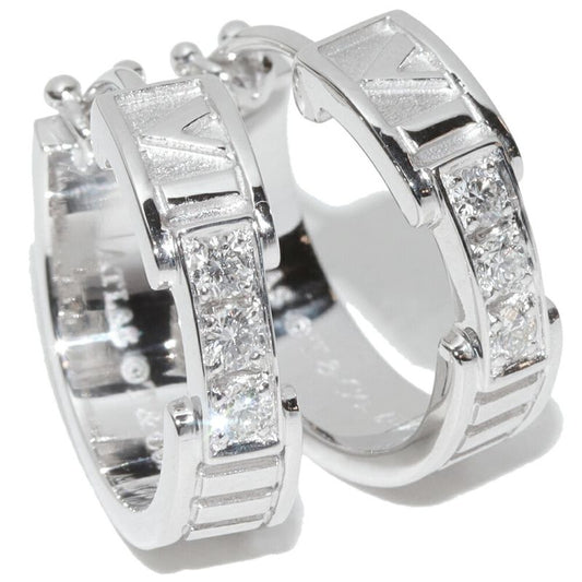 Tiffany & Co Earrings 18K White Gold Diamond 6P Atlas Hoop Earrings