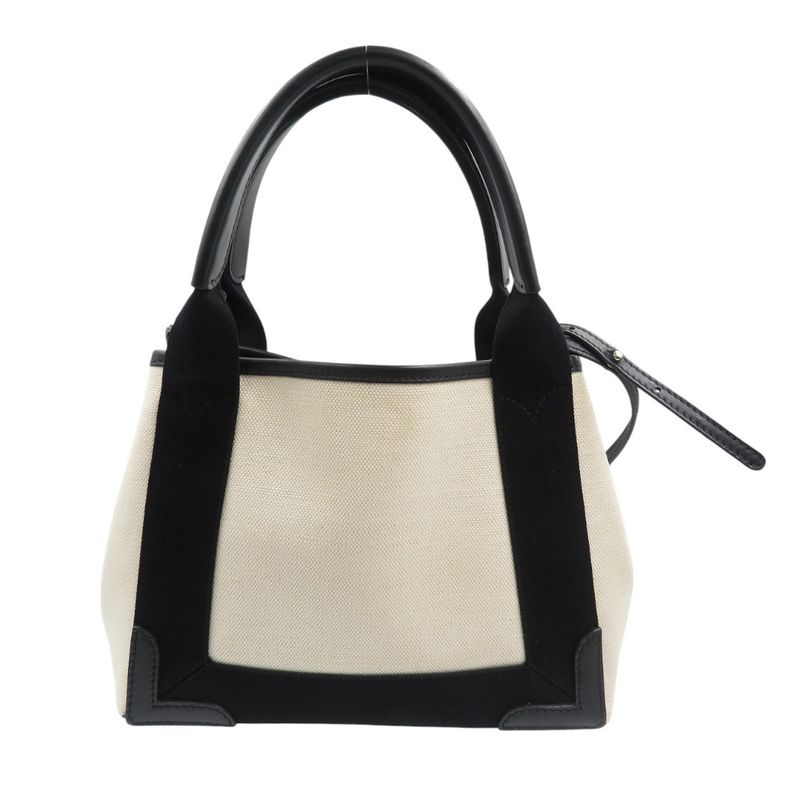 Balenciaga Navy Cabas Su 390346 Canvas Calf Light Beige Black 2WAY Handbag