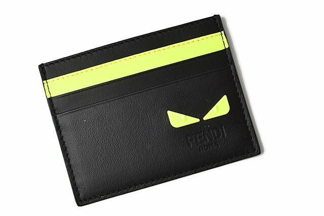 Fendi Card Case Business Card Holder Fendi Leather I SEE YOU Black Fluo Yellow