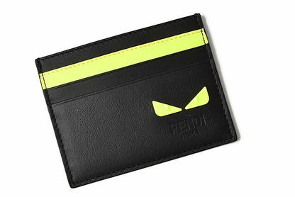 Fendi Card Case Business Card Holder Fendi Leather I SEE YOU Black Fluo Yellow