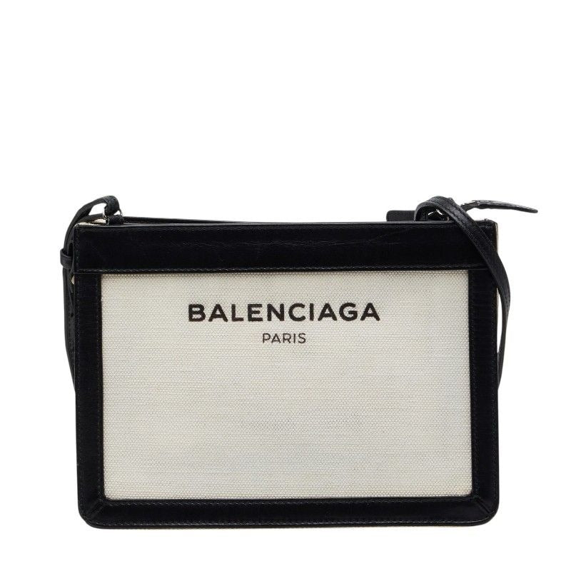 Balenciaga Navy Pochette White Black Canvas Leather Shoulder Bag